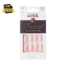 Classy French Nail Manicure Kit with Gel Finish,Medium,Coffin Shaped,Includes Pi