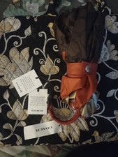 Coach UV Signature Mini Umbrella Khaki/Saddle Brown Signature Logo NWT