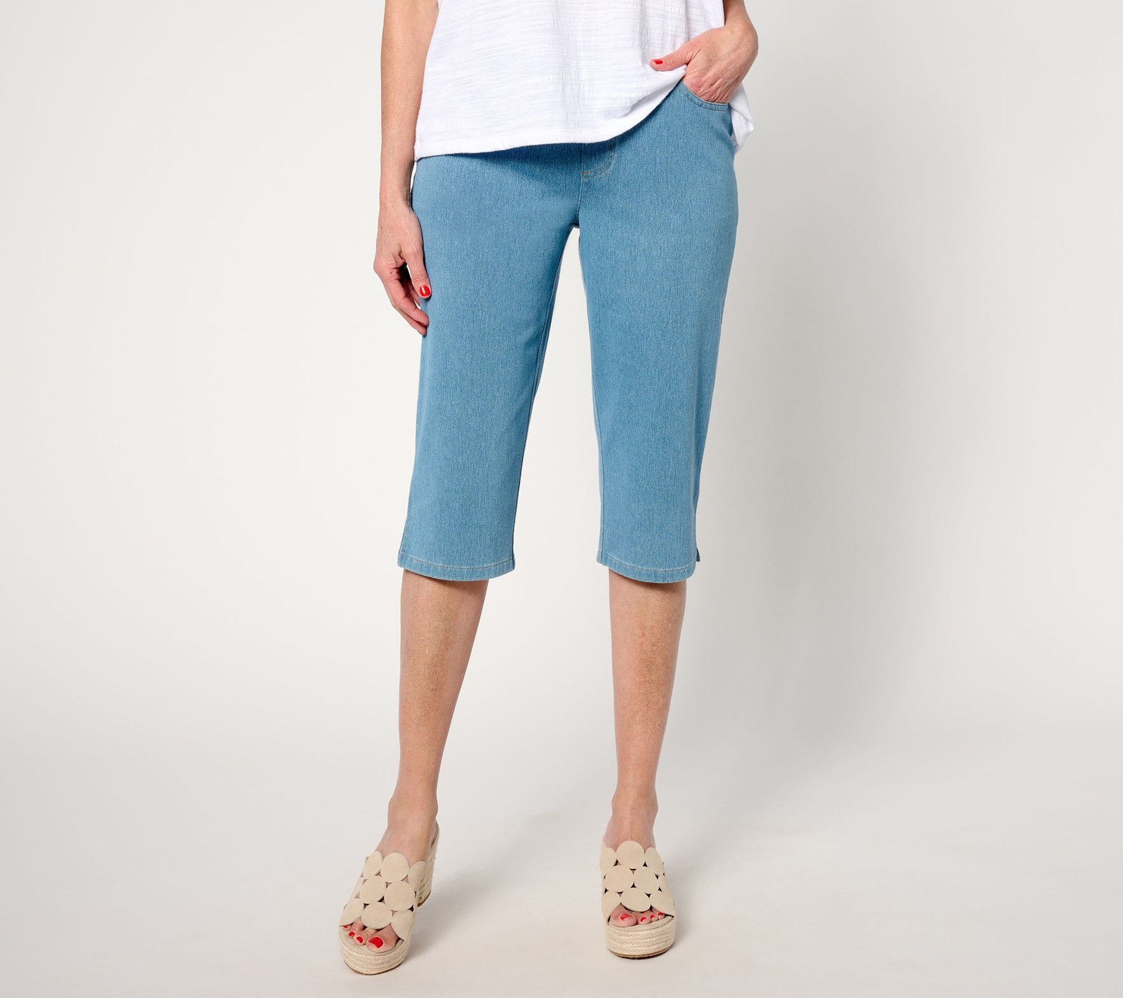 Denim & Co. Women's Pants Sz S Comfy Knit Air Skimmer Wide Waistband Blue