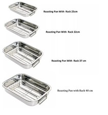 STAINLESS STEEL BAKING ROASTING TRAY PANS DISH OVEN HEAVY DUTY WITH BOTTOM GRILL