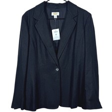 Vintage Talbots Black Linen Blend Blazer Sz 12 Single Breasted Y2K Career Jacket