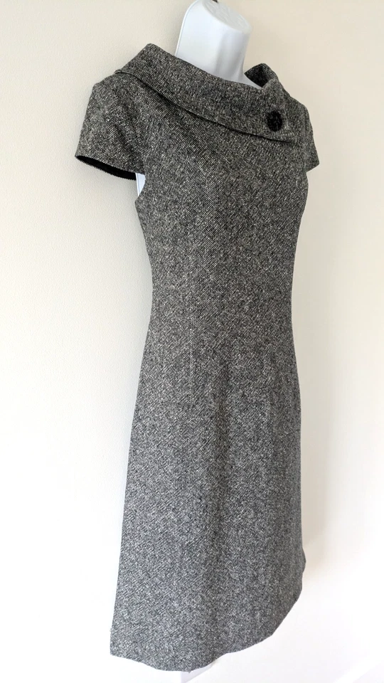 Stylish Hobbs Black Flecked Wool Blend Autumn/Winter Shift Dress Size UK 10 - Image 3 of 4