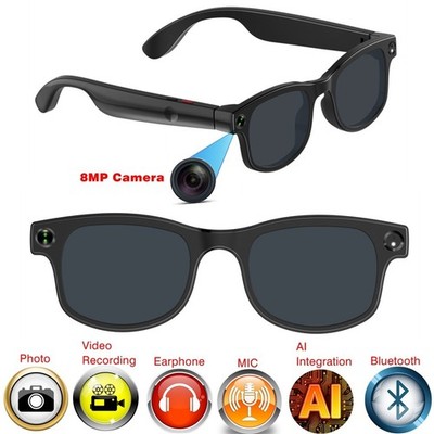 AI glasses with 8MP camera and earphone and music player