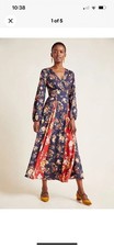 Farm Rio, Gracia navy Rust red floral wrapped dress petite small