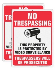2 Pack No Trespassing Sign, Video Surveillance Signs, Trespassers Will Be Pro...