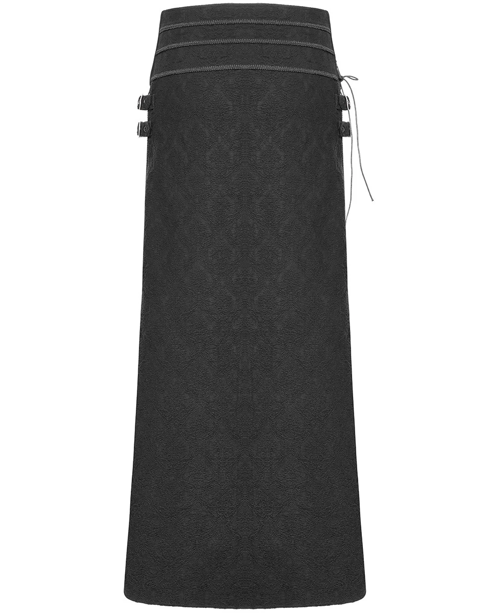 Falda larga gótica Punk Rave para hombre falda escocesa negra brocado Steampunk Dieselpunk LARP
