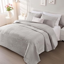 Whale Flotilla California King Light Grey 3 Piece Quilt Bedding Set