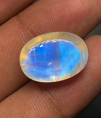 AAAAAAAA Rainbow Moonstone Sugar Loaf, Oval Shape Smooth  Bule Fire 12.5x18 MM