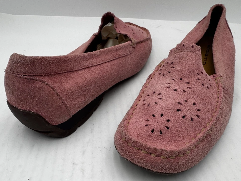 Mocasines para mujer Andiamo Legitimo 10W rosa gamuza sin usar, puntera informal sin cordones planos Foto 3 de 4