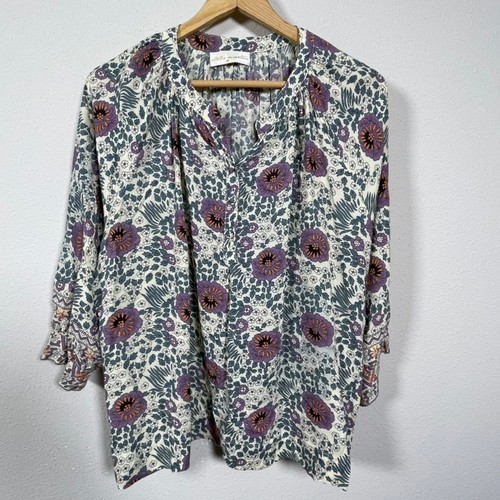 Natalie Martin Blouse Women XS Purple Floral Coastal Peasant Boho Boho Rayon Top