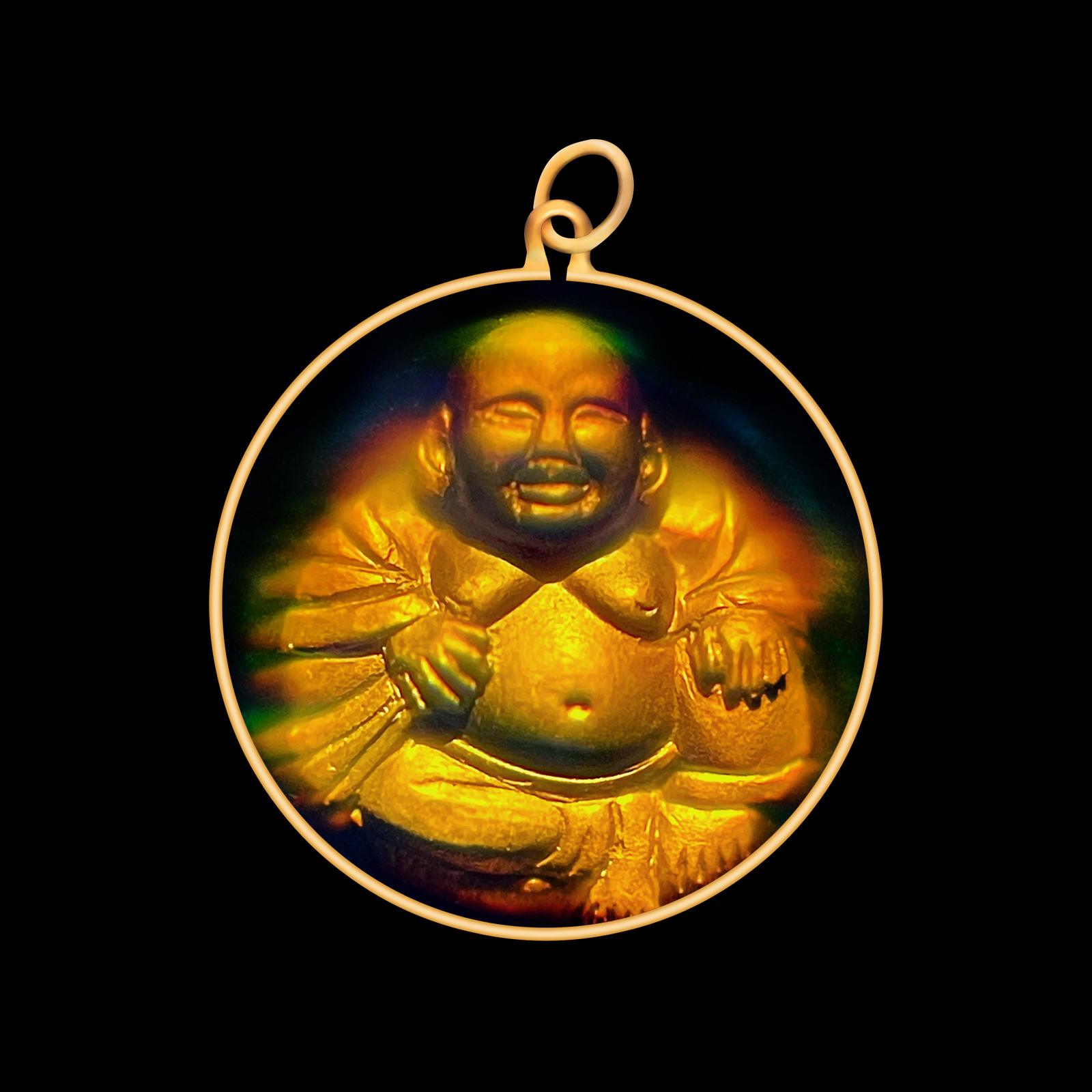 9ct Gold Hologram Pendant - Budai Laughing Buddha (Medium) - No Chain