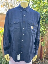 2 Carhartt FR Button Down Navy Blue Cotton Work Shirts Large RG CAT 2 NFPA 2112