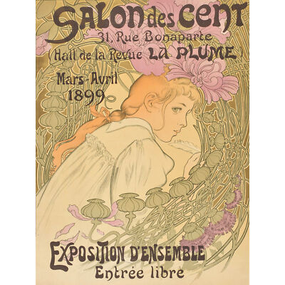 Mucha Salon Des Cent 20. Ausstellung Jugendstil Reklame großer Wandkunstdruck 18 x 24 Zoll