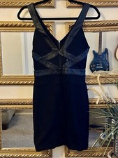 LBD Guess Dress Black Faux Leather Mesh Cutout Size XS NWT