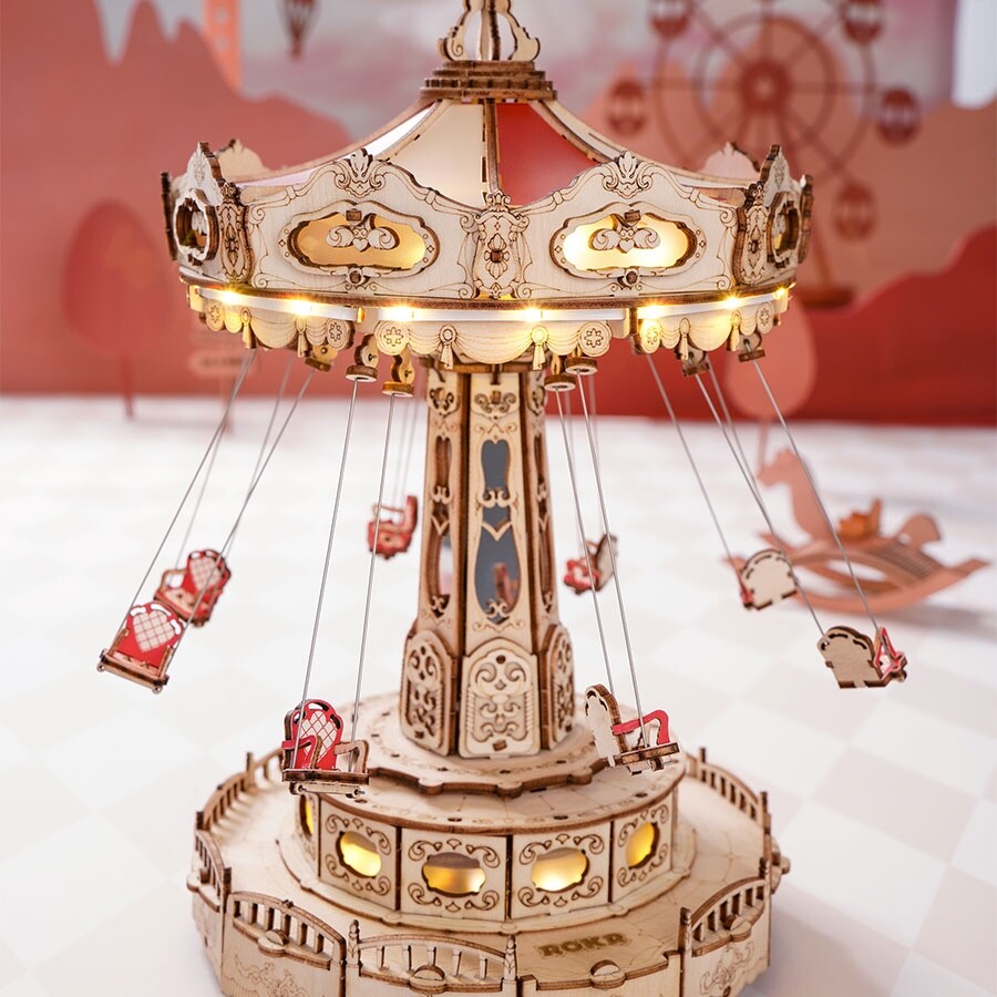ROKR Swing Ride Fairground Music Box DIY Wooden Puzzle Model Kit EA02
