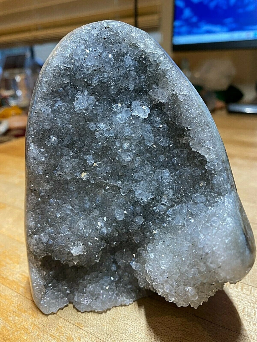 Rare Black Amethyst Crystal Gemstone Geode With Polished Edges