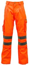 Mens Hi Vis Viz Plain & 2 Tone Polycotton Safety Work Trousers EN471 CLASS 1