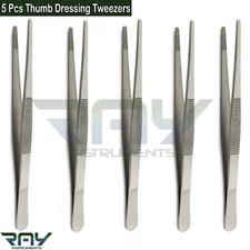 5 Pcs Surgical Thumb Cotton & Dressing Forceps Medical Tissue Tweezer Serrated