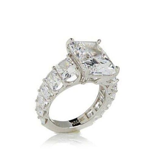 Simulated Emerald Solitaire Ring with Accents in Sterling Silver  