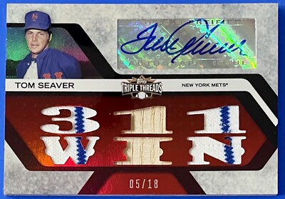 2008 Topps Triple Threads Tom Seaver Auto Jersey Relic HOF #d /18, 311 Wins Mets