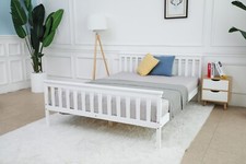 White Wooden Bed Frame Slatted Design King Size 5FT