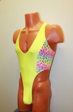 Men Thong Leotard 152-17 Yellow  Print Reinbow Spandex Size M