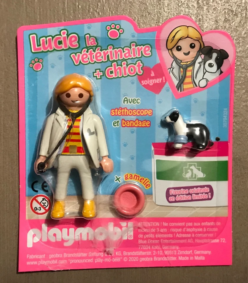 FIGURINE NEUF SOUS BLISTER PLAYMOBIL PINK LUCIE LA VETERINAIRE + CHIOT