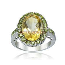 Natural Citrine  Peridot Gemstone with 925 Sterling Silver Ring for Women 3238