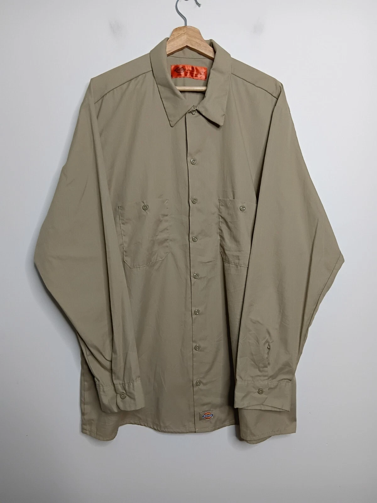 Vintage Dickies Workwear Shirt Mens Size 2T Beige Work Wear Casual 90s 80s