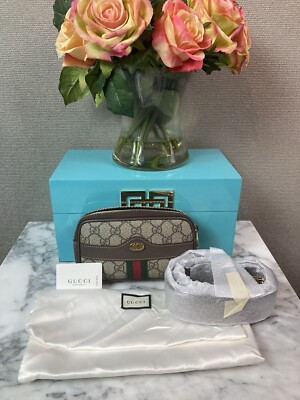 Brand New Gucci Ophidia GG Canvas Supreme & Leather Mini Stripe Belt Bag Size 75