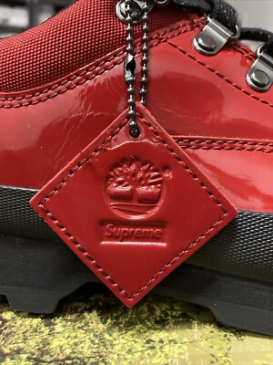 SUPREME X TIMBERLAND EURO HIKER LOW MEDIUM RED Patent LEATHER SIZE