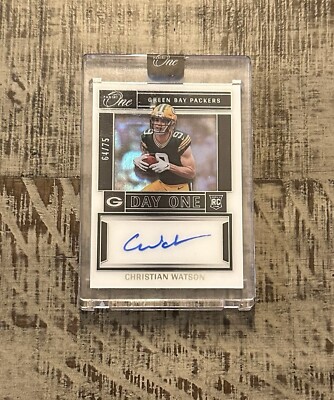 2022 Panini One Football Christian Watson Day One RC #64/75 Auto Encased! Nice!