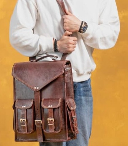 Handmade World Brown Leather Messenger Bags 16" Backpack Satchel Laptop Bag - Picture 2 of 11