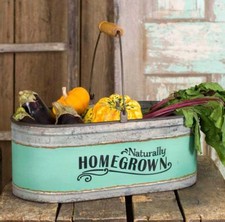 Rustic Farmhouse Homegrown Galvanized Garden Trug with Handle