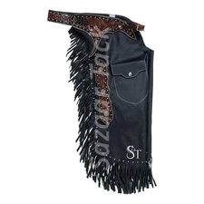 Western Leather Chinks Chaps For Horse Show Floral Tooled Yoke for Kid Men Women