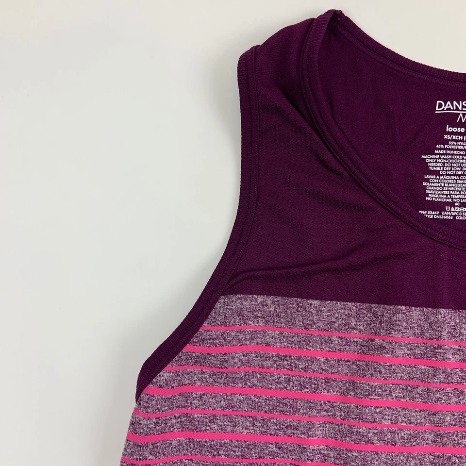 Danskin Now Tank Top Womens XS Racerback Purple Pink Stripes - Image 4 of 4