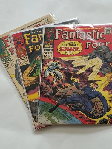 Fantastic Four 62,63, 64 Lot Silver Age Superhero Vintage Marvel Comic 1967