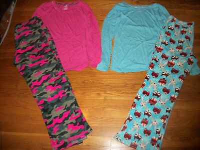 JOE BOXER PJ SET TOP FLEECE PANTS PAJAMA SET CAMO WOMENS SZ L XL 12  14