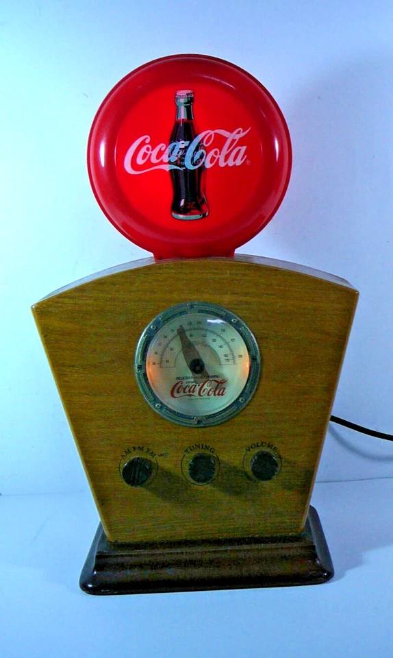 Vintage Coca-Cola AM/FM Radio Wood Cabinet Light-Up Dial and Sign - Works - Image 2 of 4