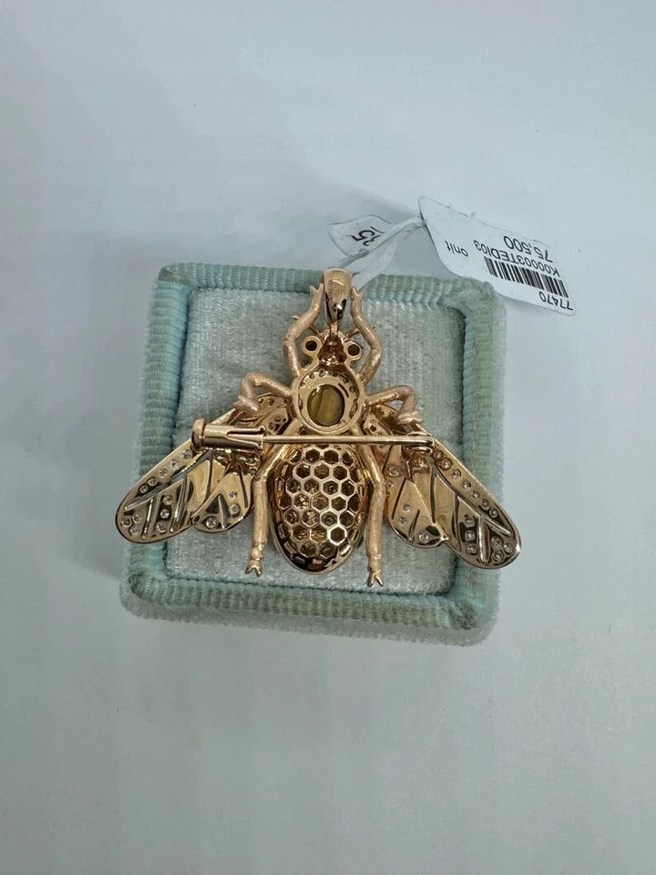 Broche colgante broche abeja miel diamante cultivado en laboratorio corte redondo de 0,78 quilates oro rosa de 14 quilates Foto 3 de 4