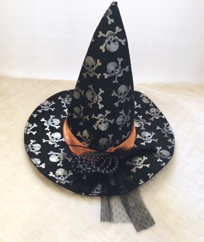 Skull And Bones Witch Hat Black, White 