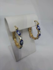Evil Eye Hoops Earrings Gold Plated. Blue
