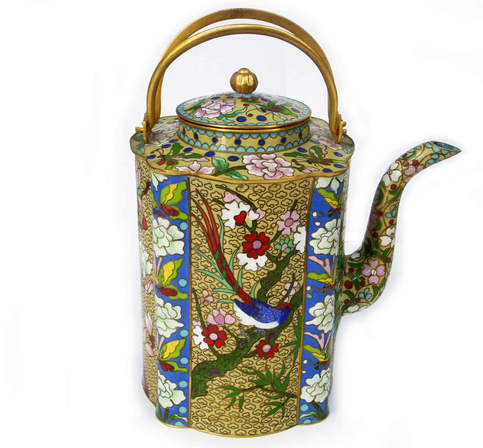 Vintage Chinese Cloisonne Enamel Goldplated Teapot
