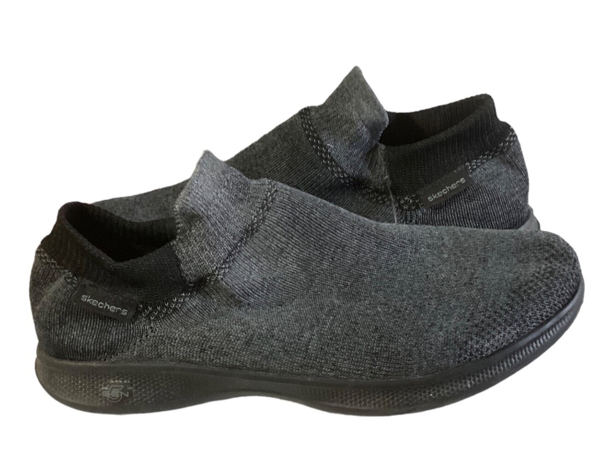 SKECHERS Women s Charcoal Gray Goga Max Knit Slip On Shoe Sneaker Size 7.5