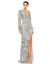 Mac Duggal Swirl Sequin Long Sleeve Faux Wrap Gown- Size 6 - (LK# 146 A)
