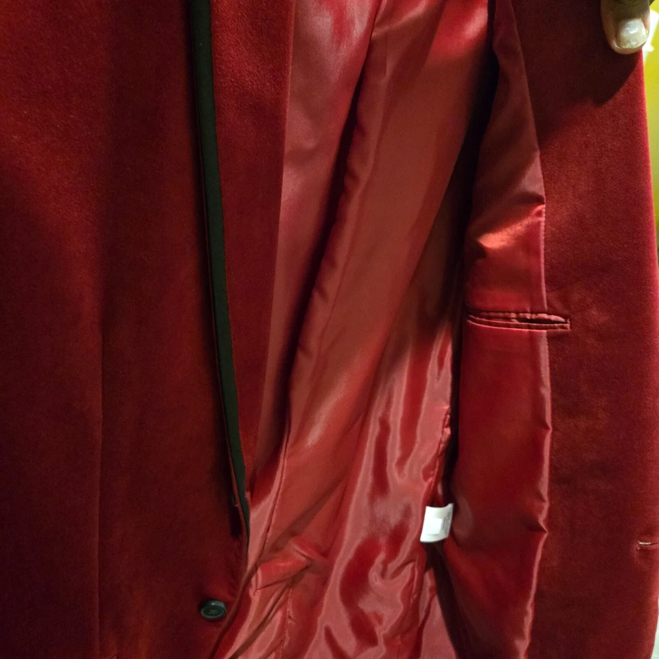 Abrigo deportivo INC International Concepts para hombre mediano rojo terciopelo blazer cena satinado Foto 4 de 4
