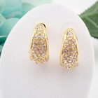 Vintage Swarovski Swan Stamp Pave Crystal Gold Tone Half Hoop Pierced Earrings