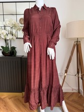 & Other Stories Frill Ruffle Midi Dress UK 10 Brown Romantic Retro