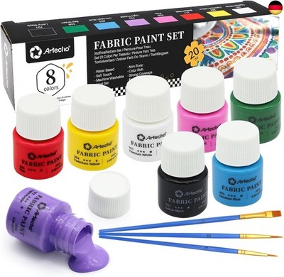 Artecho Stofffarbe 8 Farben, 20 ml / 0,7 oz Stofffarbe für Kleidung Permanent, 