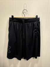 Under Armour Shorts Mens Med Black Loose Athletic Logo Gym Workout Basketball